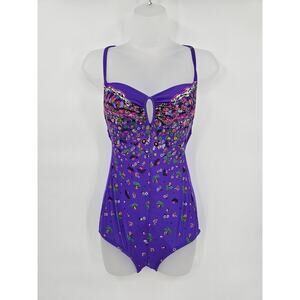 Vintage Sirena Women's Size 12 Purple Floral One-piece Swimsuit